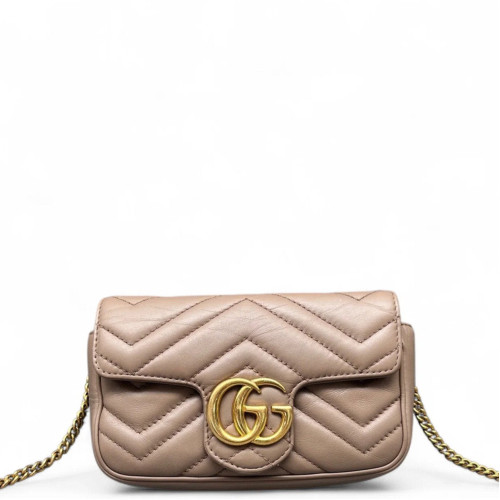 Gucci Chevron Super Mini GG Marmont Calfskin Natural Tan