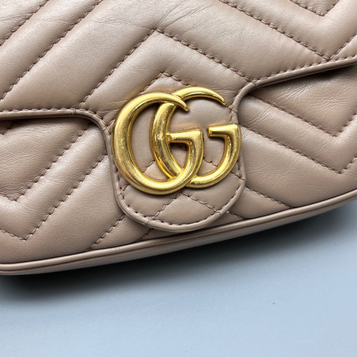 Gucci Chevron Super Mini GG Marmont Calfskin Natural Tan