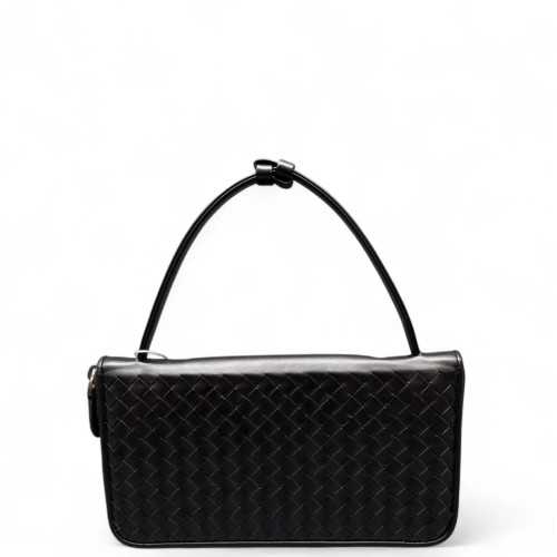 Bottega Veneta Top Handle Continental Wallet Calfskin Intrecciato Black