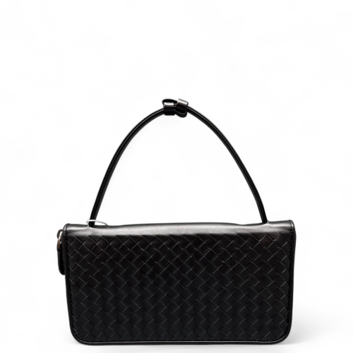 Bottega Veneta Top Handle Continental Wallet Calfskin Intrecciato Black