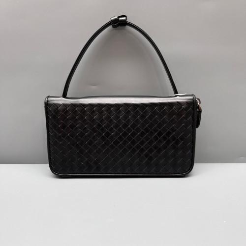 Bottega Veneta Top Handle Continental Wallet Calfskin Intrecciato Black