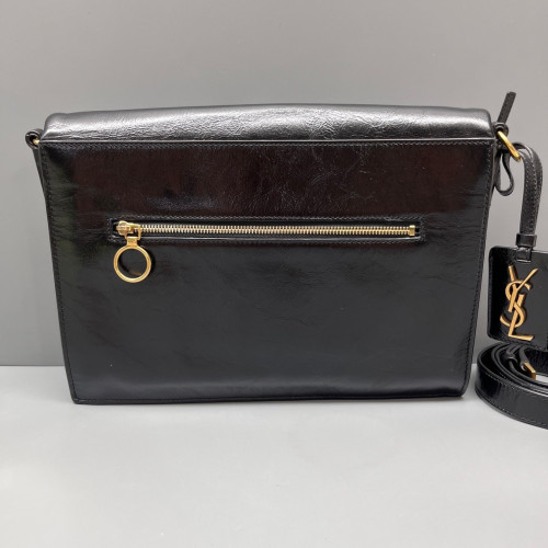 Yves Saint Laurent Studded Crossbody Bag Pull Up Leather Black