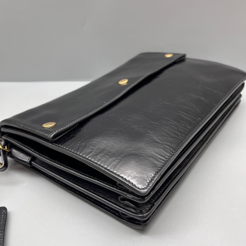 Yves Saint Laurent Studded Crossbody Bag Pull Up Leather Black
