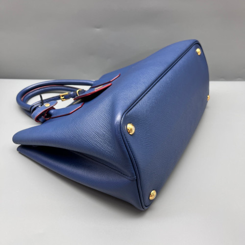 Prada Medium Double Handle Bag Saffiano Calfskin Blue Red