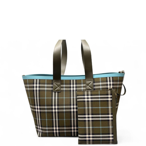 Burberry Tote Bag House Check Green Blue Beige