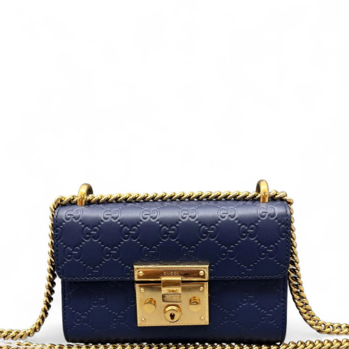Gucci Small Padlock Shoulder Bag Guccissima Dark Blue