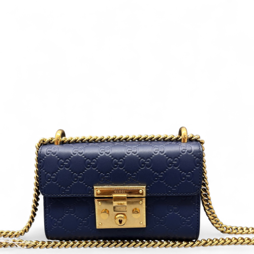 Gucci Small Padlock Shoulder Bag Guccissima Dark Blue