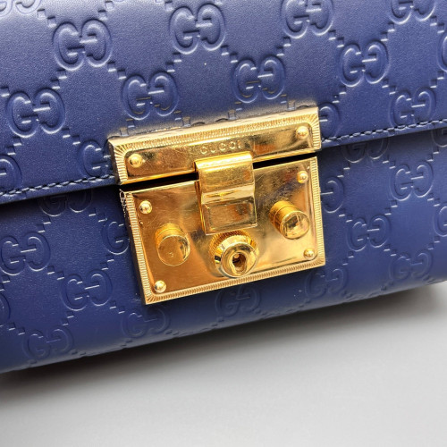 Gucci Small Padlock Shoulder Bag Guccissima Dark Blue