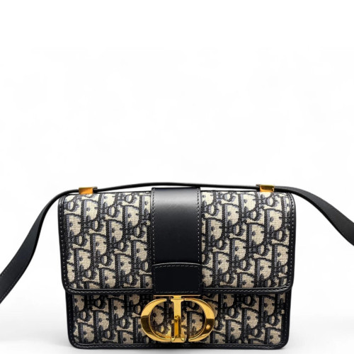 Dior 30 Montaigne Flap Bag Oblique Black Beige Navy