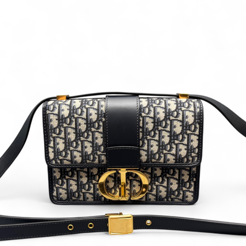 Dior 30 Montaigne Flap Bag Oblique Black Beige Navy