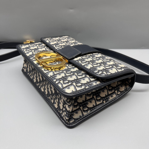 Dior 30 Montaigne Flap Bag Oblique Black Beige Navy