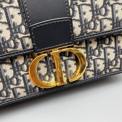 Dior 30 Montaigne Flap Bag Oblique Black Beige Navy