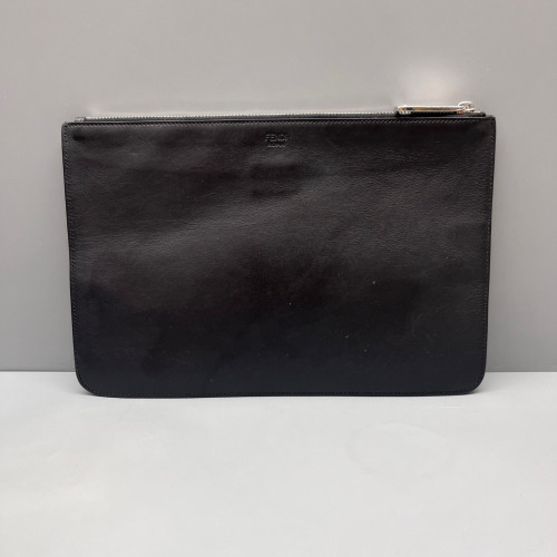 Fendi Crystal Embellished Bill Pouch Calfskin Black