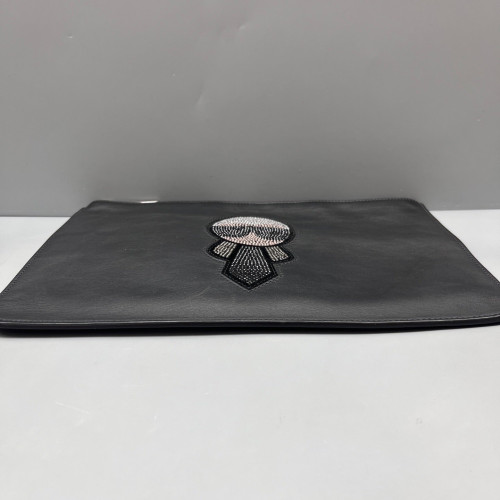Fendi Crystal Embellished Bill Pouch Calfskin Black
