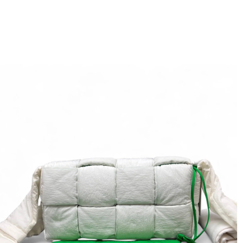 Bottega Veneta Classic Padded Tech Cassette Crossbody Bag Nylon White Green