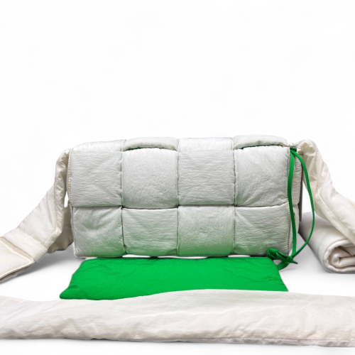 Bottega Veneta Classic Padded Tech Cassette Crossbody Bag Nylon White Green