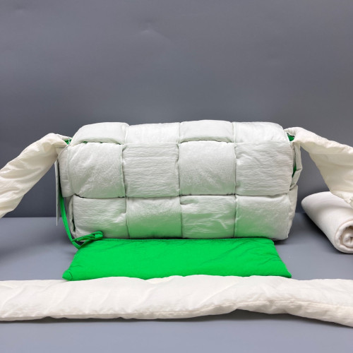 Bottega Veneta Classic Padded Tech Cassette Crossbody Bag Nylon White Green