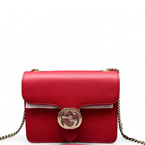 Gucci Small Interlocking G Shoulder Bag Grained Calfskin Red