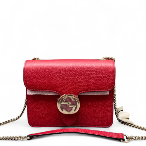 Gucci Small Interlocking G Shoulder Bag Grained Calfskin Red