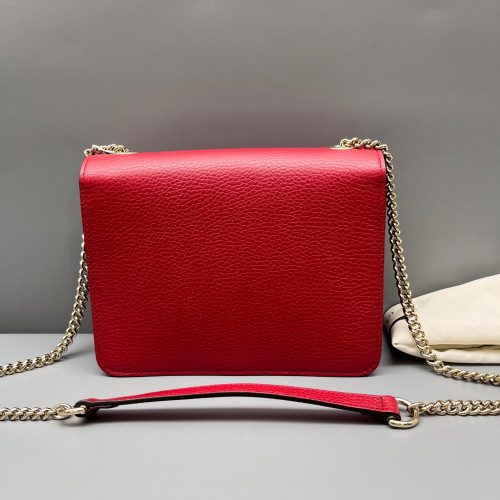 Gucci Small Interlocking G Shoulder Bag Grained Calfskin Red