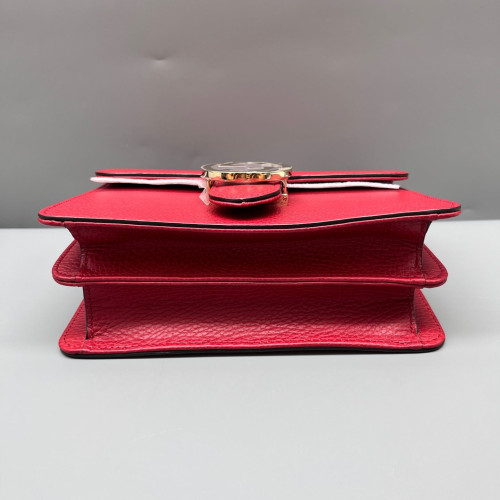 Gucci Small Interlocking G Shoulder Bag Grained Calfskin Red