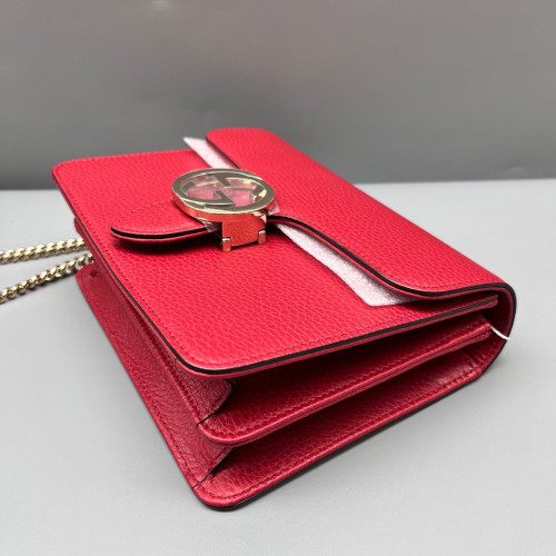 Gucci Small Interlocking G Shoulder Bag Grained Calfskin Red