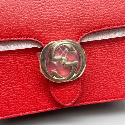 Gucci Small Interlocking G Shoulder Bag Grained Calfskin Red