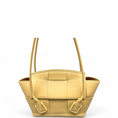 Bottega Veneta Small Arco Calfskin Intrecciato Light Yellow