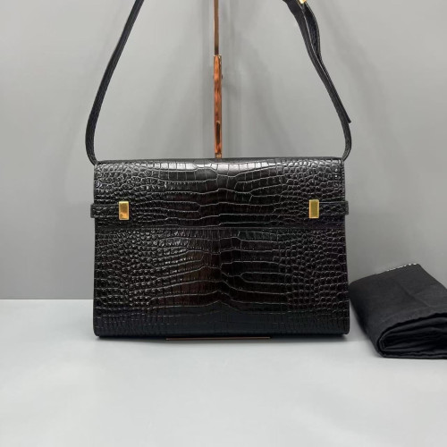 Yves Saint Laurent Medium Manhattan Shoulder Bag Calfskin Crocodile Embossed Black