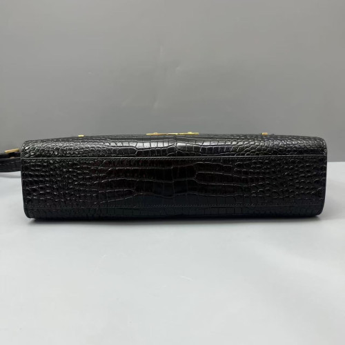 Yves Saint Laurent Medium Manhattan Shoulder Bag Calfskin Crocodile Embossed Black