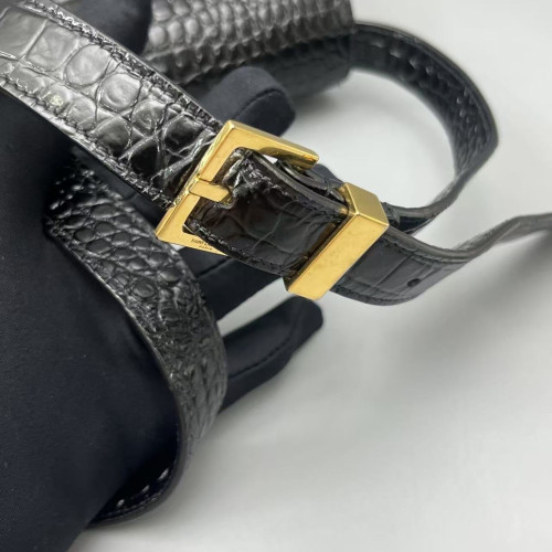 Yves Saint Laurent Medium Manhattan Shoulder Bag Calfskin Crocodile Embossed Black