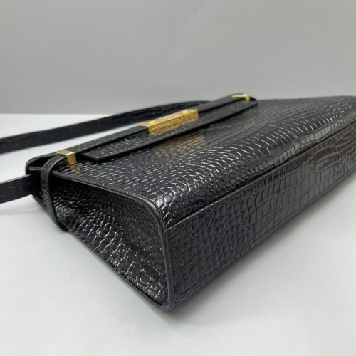 Yves Saint Laurent Medium Manhattan Shoulder Bag Calfskin Crocodile Embossed Black