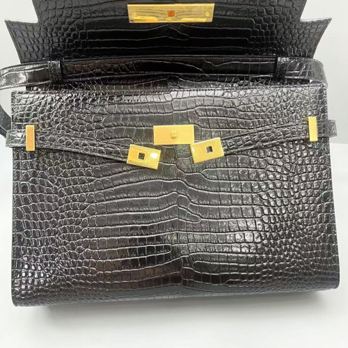 Yves Saint Laurent Medium Manhattan Shoulder Bag Calfskin Crocodile Embossed Black