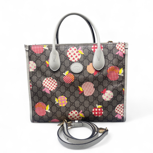 Gucci Apple Gg Small Retro Interlocking G Tote GG Supreme Monogram Grey White Pink