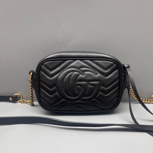 Gucci Chevron Mini GG Marmont Chain Shoulder Bag Calfskin Black