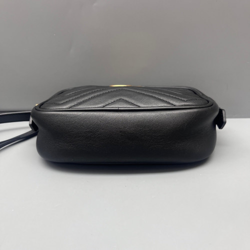 Gucci Chevron Mini GG Marmont Chain Shoulder Bag Calfskin Black