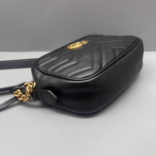 Gucci Chevron Mini GG Marmont Chain Shoulder Bag Calfskin Black