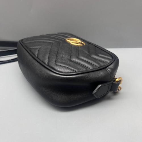 Gucci Chevron Mini GG Marmont Chain Shoulder Bag Calfskin Black