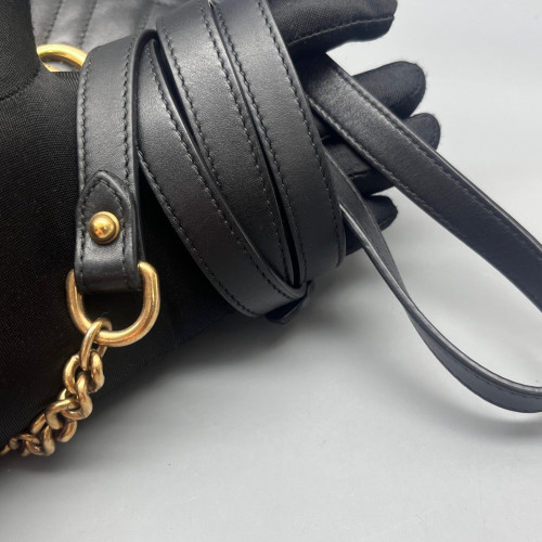 Gucci Chevron Mini GG Marmont Chain Shoulder Bag Calfskin Black