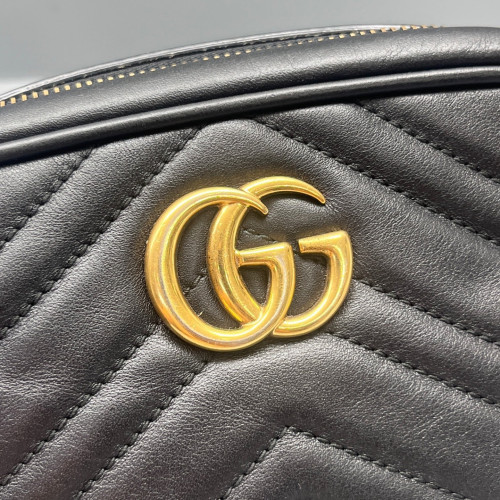 Gucci Chevron Mini GG Marmont Chain Shoulder Bag Calfskin Black