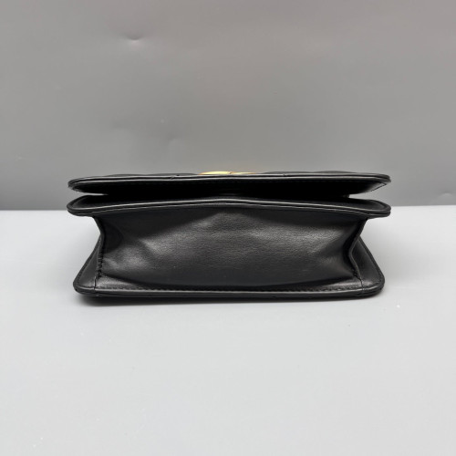 Gucci Chevron Mini GG Marmont Wallet On Chain Full Flap Calfskin Black