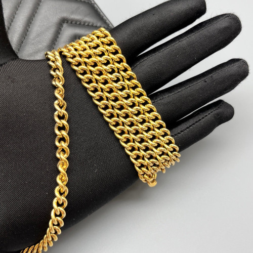 Gucci Chevron Mini GG Marmont Wallet On Chain Full Flap Calfskin Black
