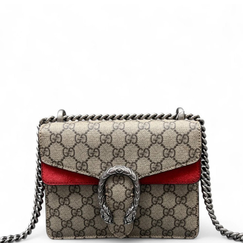 Gucci Mini Dionysus GG Supreme Monogram Suede Beige Red