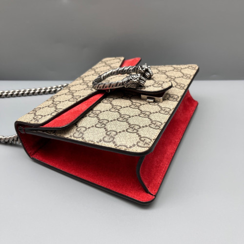 Gucci Mini Dionysus GG Supreme Monogram Suede Beige Red