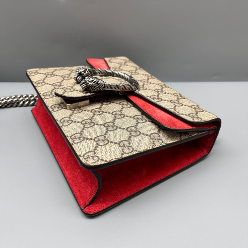 Gucci Mini Dionysus GG Supreme Monogram Suede Beige Red