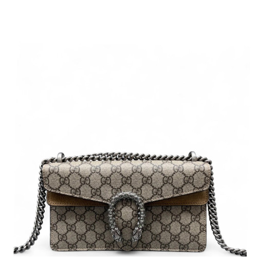 Gucci Crystal Meium Dionysus GG Supreme Monogram Suede Camel