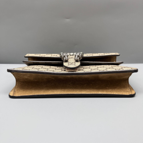 Gucci Crystal Meium Dionysus GG Supreme Monogram Suede Camel