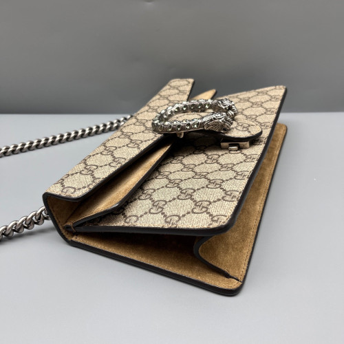 Gucci Crystal Meium Dionysus GG Supreme Monogram Suede Camel