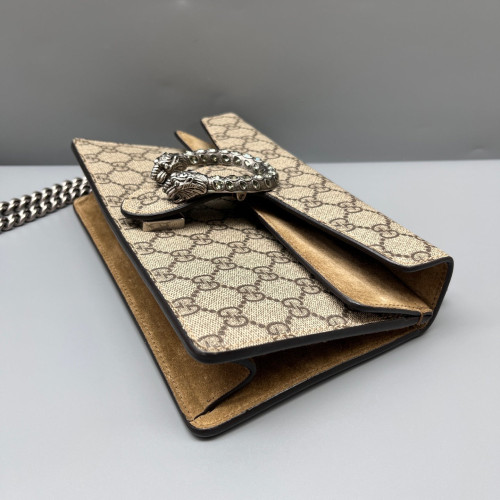 Gucci Crystal Meium Dionysus GG Supreme Monogram Suede Camel