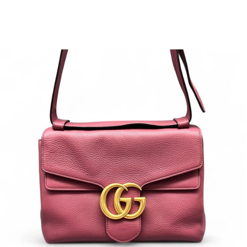 Gucci GG Marmont Shoulder Bag Grained Calfskin Pink